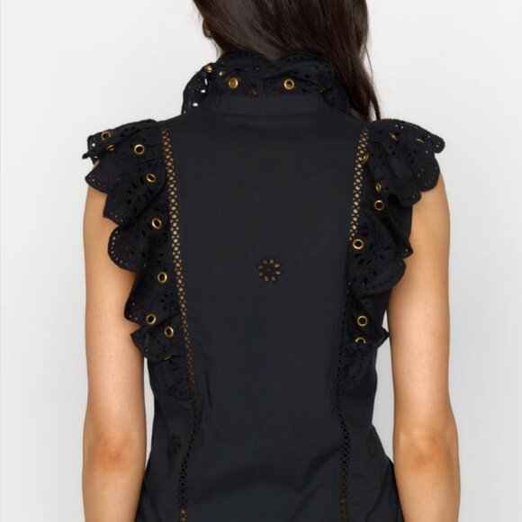 Christy Lynn Tania Ruffle Eyelet top with Gold accents - Size Small - Picture 11 of 11